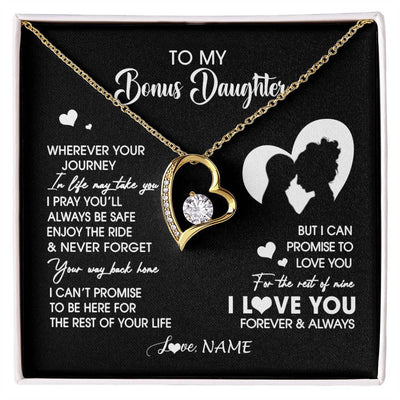 Forever Love Necklace 18K Yellow Gold Finish | 1 | Personalized To My Bonus Daughter Necklace From Stepmom Wherever Your Journey Stepdaughter Birthday Gifts Graduation Christmas Customized Gift Box Message Card | siriusteestore