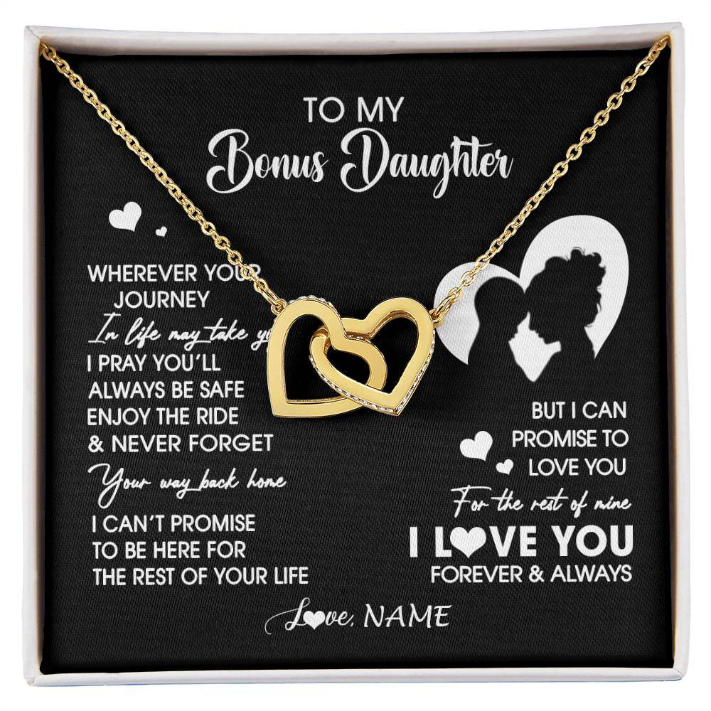 Interlocking Hearts Necklace 18K Yellow Gold Finish | 1 | Personalized To My Bonus Daughter Necklace From Stepmom Wherever Your Journey Stepdaughter Birthday Gifts Graduation Christmas Customized Gift Box Message Card | siriusteestore