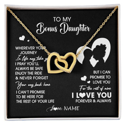 Interlocking Hearts Necklace 18K Yellow Gold Finish | 1 | Personalized To My Bonus Daughter Necklace From Stepmom Wherever Your Journey Stepdaughter Birthday Gifts Graduation Christmas Customized Gift Box Message Card | siriusteestore