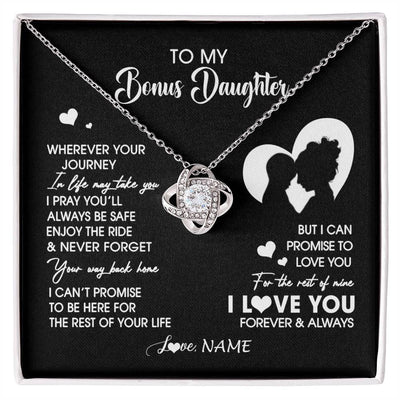 Love Knot Necklace 14K White Gold Finish | 1 | Personalized To My Bonus Daughter Necklace From Stepmom Wherever Your Journey Stepdaughter Birthday Gifts Graduation Christmas Customized Gift Box Message Card | siriusteestore