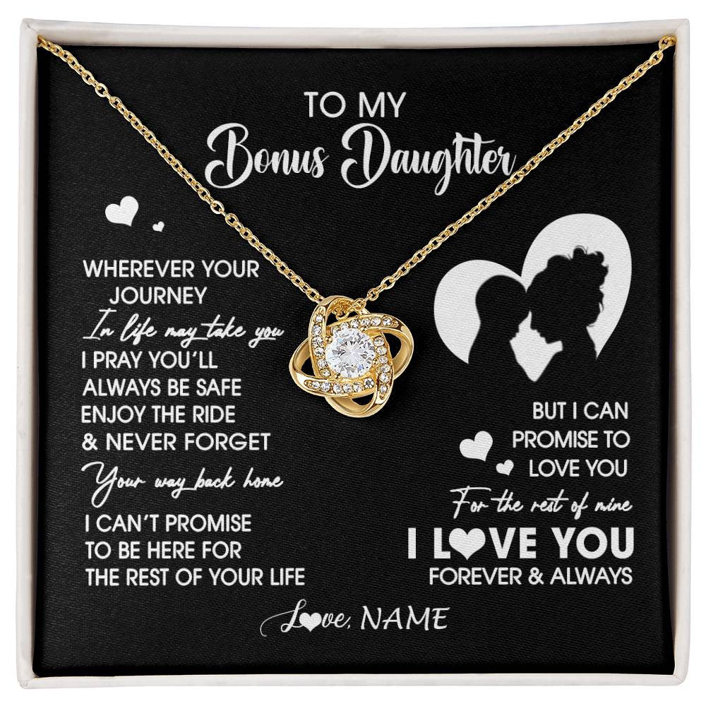 Love Knot Necklace 18K Yellow Gold Finish | 1 | Personalized To My Bonus Daughter Necklace From Stepmom Wherever Your Journey Stepdaughter Birthday Gifts Graduation Christmas Customized Gift Box Message Card | siriusteestore