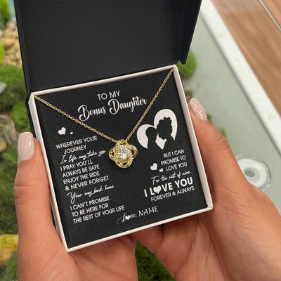 Love Knot Necklace 18K Yellow Gold Finish | 2 | Personalized To My Bonus Daughter Necklace From Stepmom Wherever Your Journey Stepdaughter Birthday Gifts Graduation Christmas Customized Gift Box Message Card | siriusteestore