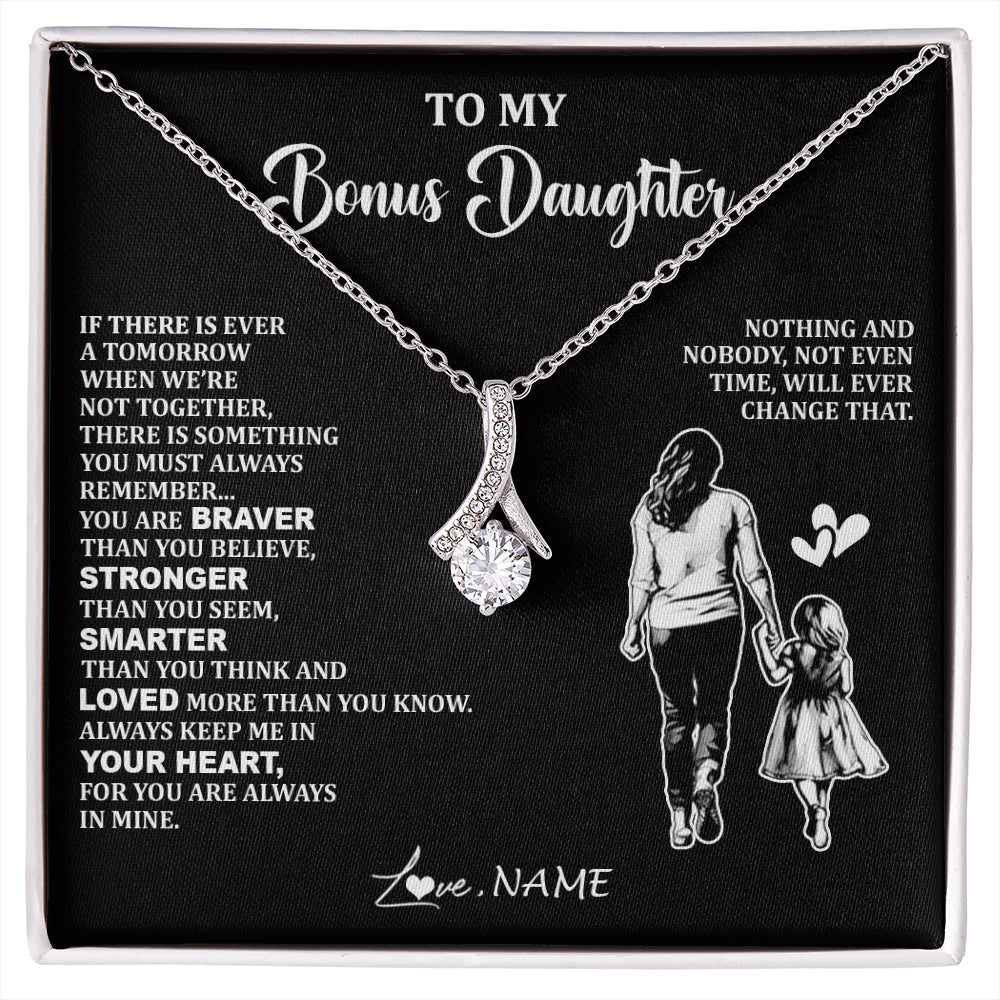 Alluring Beauty Necklace 14K White Gold Finish | 1 | Personalized To My Bonus Daughter Necklace From Stepmom You Are Always In Mine Beautiful Stepddaughter Birthday Graduation Christmas With Gift Box Message Card | siriusteestore