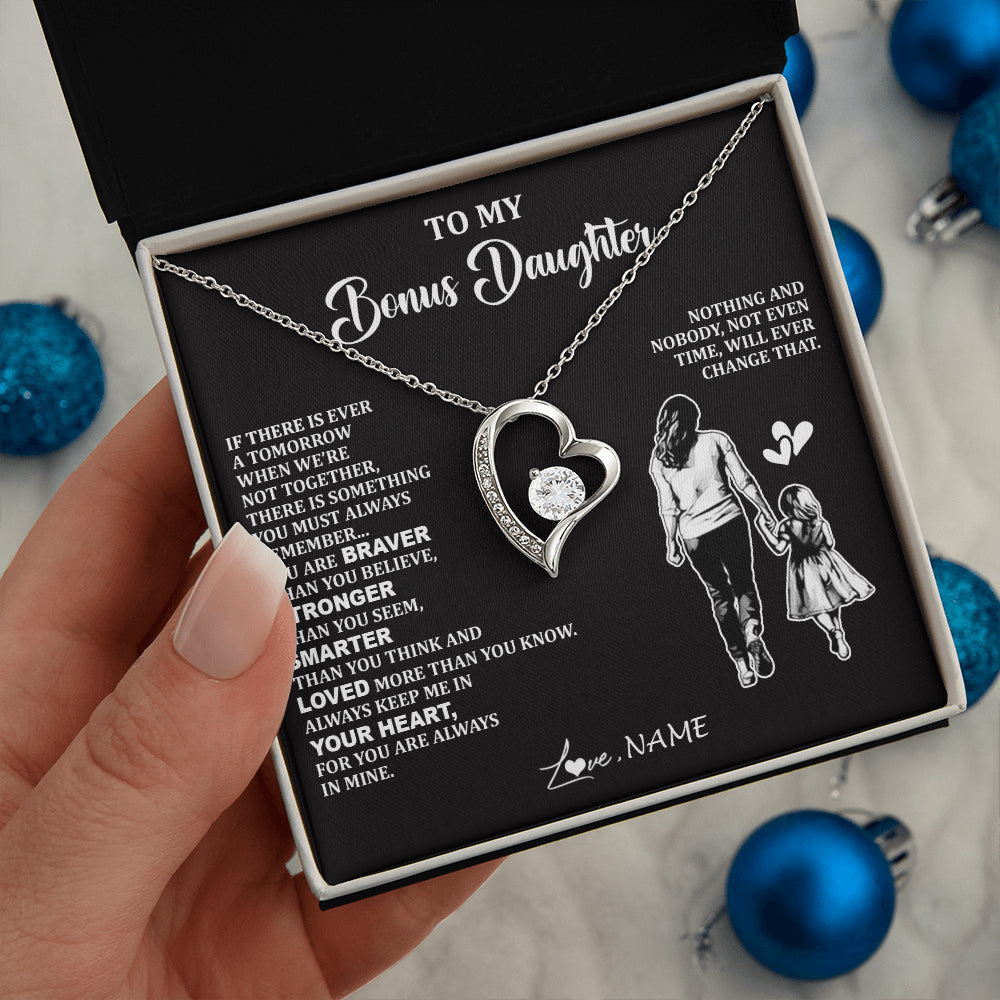 Forever Love Necklace 14K White Gold Finish | 2 | Personalized To My Bonus Daughter Necklace From Stepmom You Are Always In Mine Beautiful Stepddaughter Birthday Graduation Christmas With Gift Box Message Card | siriusteestore