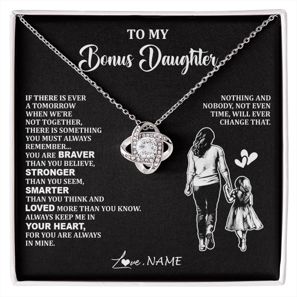 Love Knot Necklace 14K White Gold Finish | 1 | Personalized To My Bonus Daughter Necklace From Stepmom You Are Always In Mine Beautiful Stepddaughter Birthday Graduation Christmas With Gift Box Message Card | siriusteestore