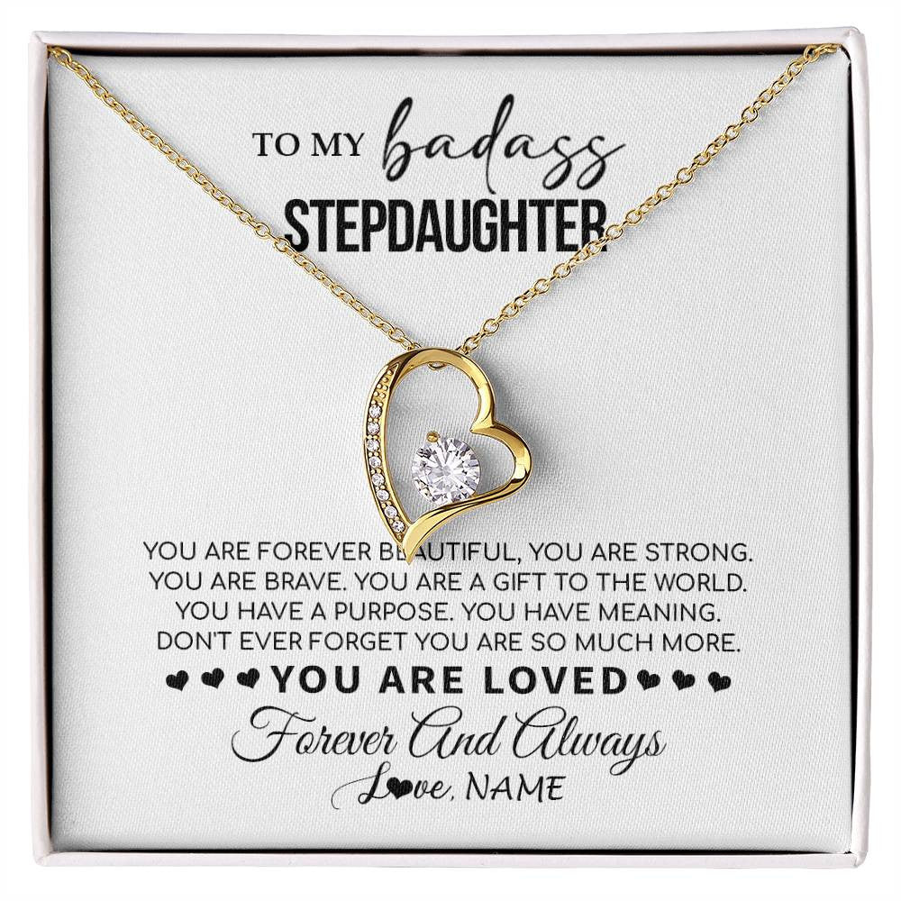 Forever Love Necklace 18K Yellow Gold Finish | 1 | Personalized To My Bonus Daughter Necklace From Stepmom You Are Forever Beautiful Stepdaughter Birthday Graduation Christmas Customized Gift Box Message Card | siriusteestore