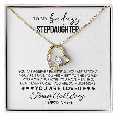 Forever Love Necklace 18K Yellow Gold Finish | 1 | Personalized To My Bonus Daughter Necklace From Stepmom You Are Forever Beautiful Stepdaughter Birthday Graduation Christmas Customized Gift Box Message Card | siriusteestore