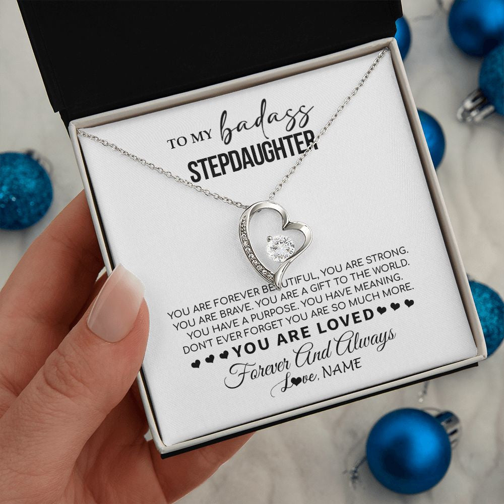 Forever Love Necklace | Personalized To My Bonus Daughter Necklace From Stepmom You Are Forever Beautiful Stepdaughter Birthday Graduation Christmas Customized Gift Box Message Card | siriusteestore