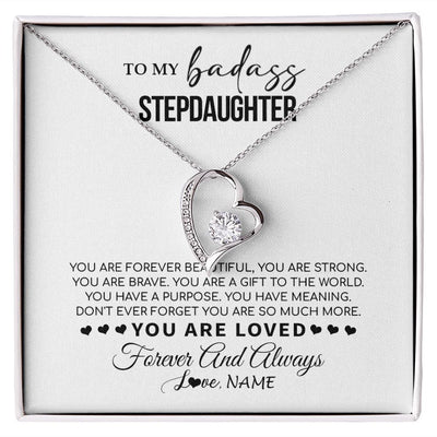 Forever Love Necklace | Personalized To My Bonus Daughter Necklace From Stepmom You Are Forever Beautiful Stepdaughter Birthday Graduation Christmas Customized Gift Box Message Card | siriusteestore