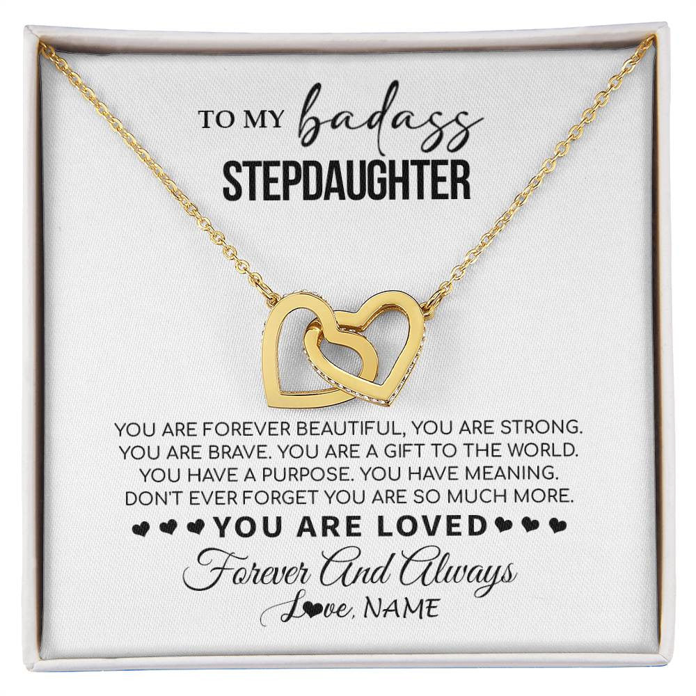 Interlocking Hearts Necklace 18K Yellow Gold Finish | 1 | Personalized To My Bonus Daughter Necklace From Stepmom You Are Forever Beautiful Stepdaughter Birthday Graduation Christmas Customized Gift Box Message Card | siriusteestore