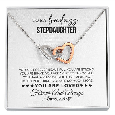 Interlocking Hearts Necklace | Personalized To My Bonus Daughter Necklace From Stepmom You Are Forever Beautiful Stepdaughter Birthday Graduation Christmas Customized Gift Box Message Card | siriusteestore