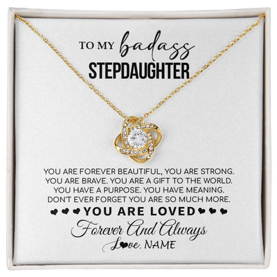 Love Knot Necklace 18K Yellow Gold Finish | 1 | Personalized To My Bonus Daughter Necklace From Stepmom You Are Forever Beautiful Stepdaughter Birthday Graduation Christmas Customized Gift Box Message Card | siriusteestore