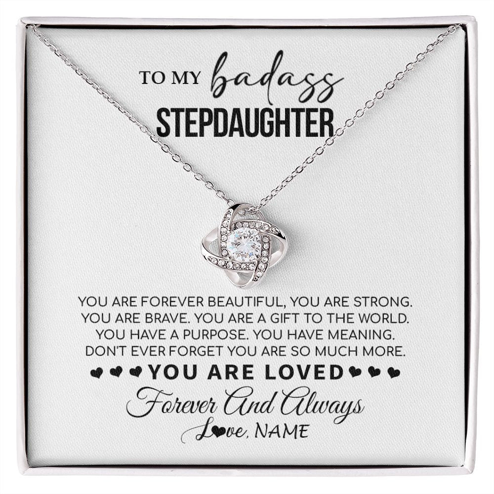 Love Knot Necklace | Personalized To My Bonus Daughter Necklace From Stepmom You Are Forever Beautiful Stepdaughter Birthday Graduation Christmas Customized Gift Box Message Card | siriusteestore