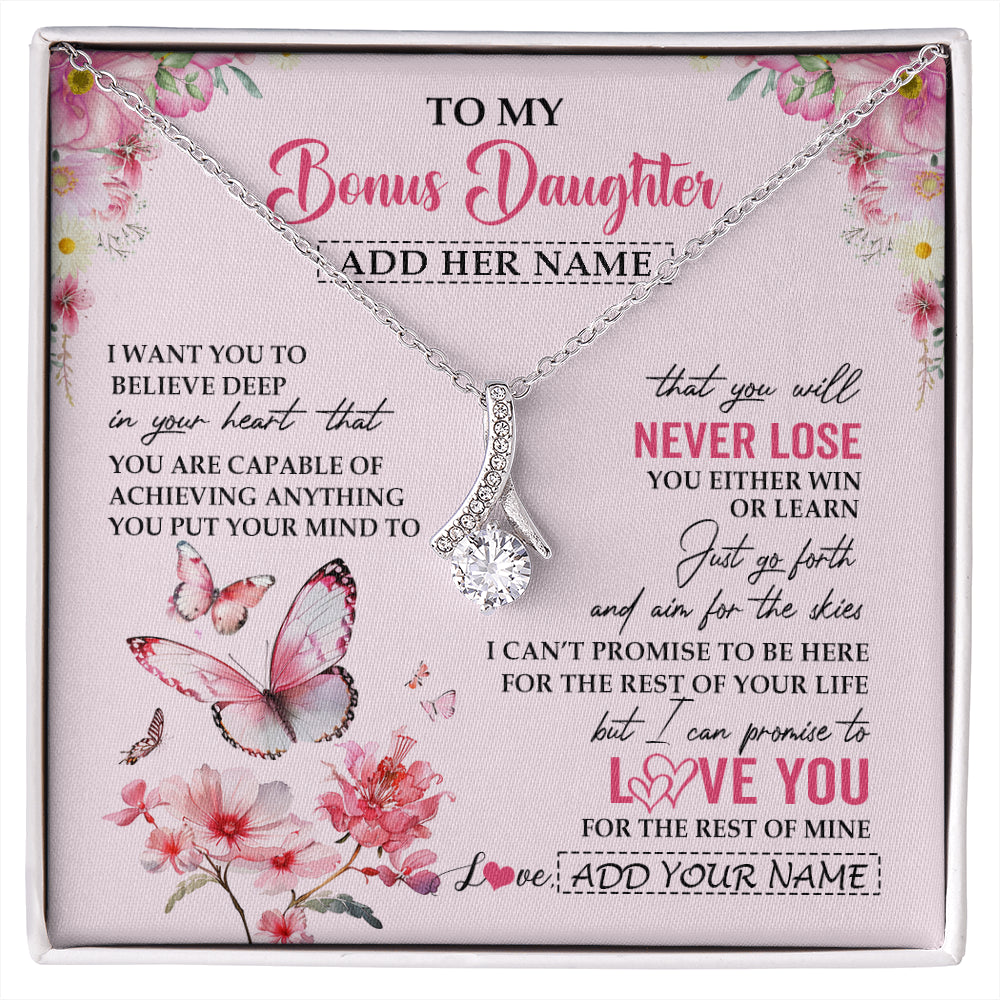 Alluring Beauty Necklace 14K White Gold Finish | 1 | Personalized To My Bonus Daughter Necklace From Stepmom You Will Never Lose Butterfly Stepdaughter Birthday Gifts Graduation Christmas Gift Box Message Card | siriusteestore
