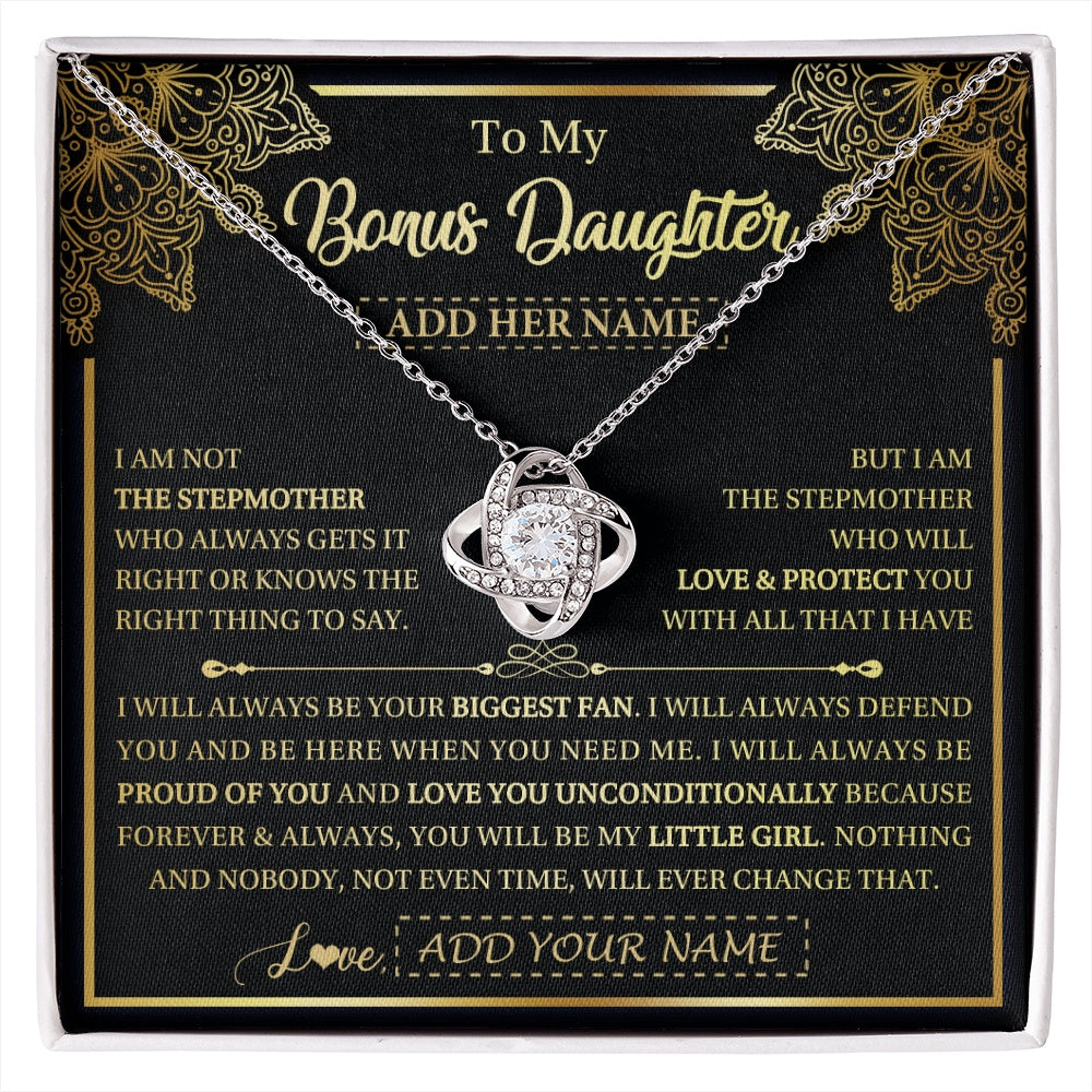 Love Knot Necklace 14K White Gold Finish | 1 | Personalized To My Bonus Daughter Necklace From Stepmom Your Biggest Fan Birthday Gifts For Stepdaughter Gifts Christmas Custom Gift Box Message Card | siriusteestore.myshopify