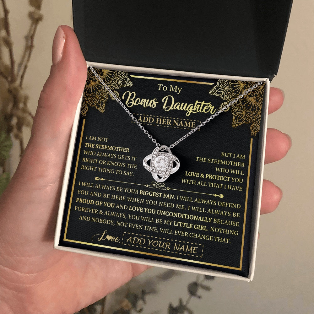 Love Knot Necklace 14K White Gold Finish | 2 | Personalized To My Bonus Daughter Necklace From Stepmom Your Biggest Fan Birthday Gifts For Stepdaughter Gifts Christmas Custom Gift Box Message Card | siriusteestore.myshopify