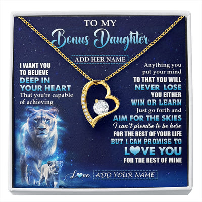 Forever Love Necklace 18K Yellow Gold Finish | 1 | Personalized To My Bonus Daughter Necklace From Stepmother Believe Your Heart Stepdaughter Gift Birthday Graduation Christmas Customized Gift Box Message Card | siriusteestore.myshopify
