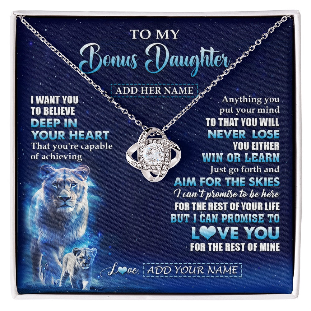 Love Knot Necklace 14K White Gold Finish | 1 | Personalized To My Bonus Daughter Necklace From Stepmother Believe Your Heart Stepdaughter Gift Birthday Graduation Christmas Customized Gift Box Message Card | siriusteestore.myshopify