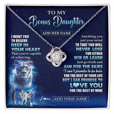 Love Knot Necklace 14K White Gold Finish | 1 | Personalized To My Bonus Daughter Necklace From Stepmother Believe Your Heart Stepdaughter Gift Birthday Graduation Christmas Customized Gift Box Message Card | siriusteestore.myshopify