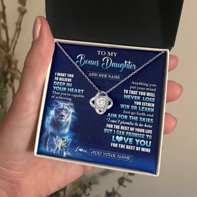 Love Knot Necklace 14K White Gold Finish | 2 | Personalized To My Bonus Daughter Necklace From Stepmother Believe Your Heart Stepdaughter Gift Birthday Graduation Christmas Customized Gift Box Message Card | siriusteestore.myshopify