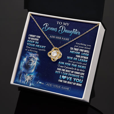 Love Knot Necklace 18K Yellow Gold Finish | 2 | Personalized To My Bonus Daughter Necklace From Stepmother Believe Your Heart Stepdaughter Gift Birthday Graduation Christmas Customized Gift Box Message Card | siriusteestore.myshopify