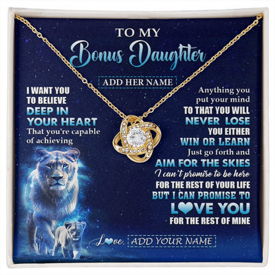 Love Knot Necklace 18K Yellow Gold Finish | 1 | Personalized To My Bonus Daughter Necklace From Stepmother Believe Your Heart Stepdaughter Gift Birthday Graduation Christmas Customized Gift Box Message Card | siriusteestore.myshopify