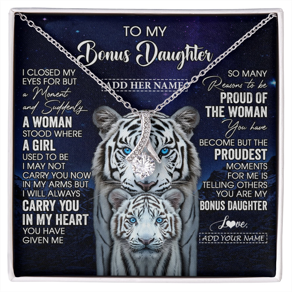 Alluring Beauty Necklace 14K White Gold Finish | 1 | Personalized To My Bonus Daughter Necklace From Stepmother Dad I Close My Eyes White Tiger Stepdaughter Birthday Gift Christmas Gift Box Message Card | https://siriusteestore.