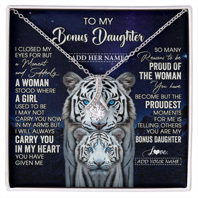 Alluring Beauty Necklace 14K White Gold Finish | 1 | Personalized To My Bonus Daughter Necklace From Stepmother Dad I Close My Eyes White Tiger Stepdaughter Birthday Gift Christmas Gift Box Message Card | https://siriusteestore.