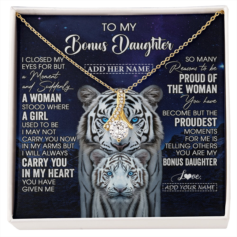 Alluring Beauty Necklace 18K Yellow Gold Finish | 1 | Personalized To My Bonus Daughter Necklace From Stepmother Dad I Close My Eyes White Tiger Stepdaughter Birthday Gift Christmas Gift Box Message Card | https://siriusteestore.