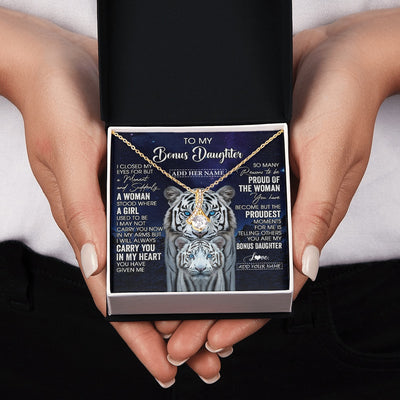 Alluring Beauty Necklace 18K Yellow Gold Finish | 2 | Personalized To My Bonus Daughter Necklace From Stepmother Dad I Close My Eyes White Tiger Stepdaughter Birthday Gift Christmas Gift Box Message Card | https://siriusteestore.