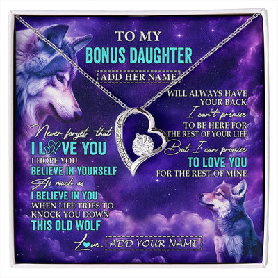 Forever Love Necklace 14K White Gold Finish | 1 | Personalized To My Bonus Daughter Necklace From Stepmother Dad Wolf Never Forget I Love You Stepdaughter Birthday Gifts Christmas Custom Gift Box Message Card Shirt & Hoodie | https://siriusteestore.