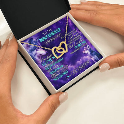 Interlocking Hearts Necklace 18K Yellow Gold Finish | 2 | Personalized To My Bonus Daughter Necklace From Stepmother Dad Wolf Never Forget I Love You Stepdaughter Birthday Gifts Christmas Custom Gift Box Message Card Shirt & Hoodie | https://siriusteestore.