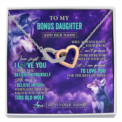 Interlocking Hearts Necklace Stainless Steel & Rose Gold Finish | 1 | Personalized To My Bonus Daughter Necklace From Stepmother Dad Wolf Never Forget I Love You Stepdaughter Birthday Gifts Christmas Custom Gift Box Message Card Shirt & Hoodie | https://siriusteestore.