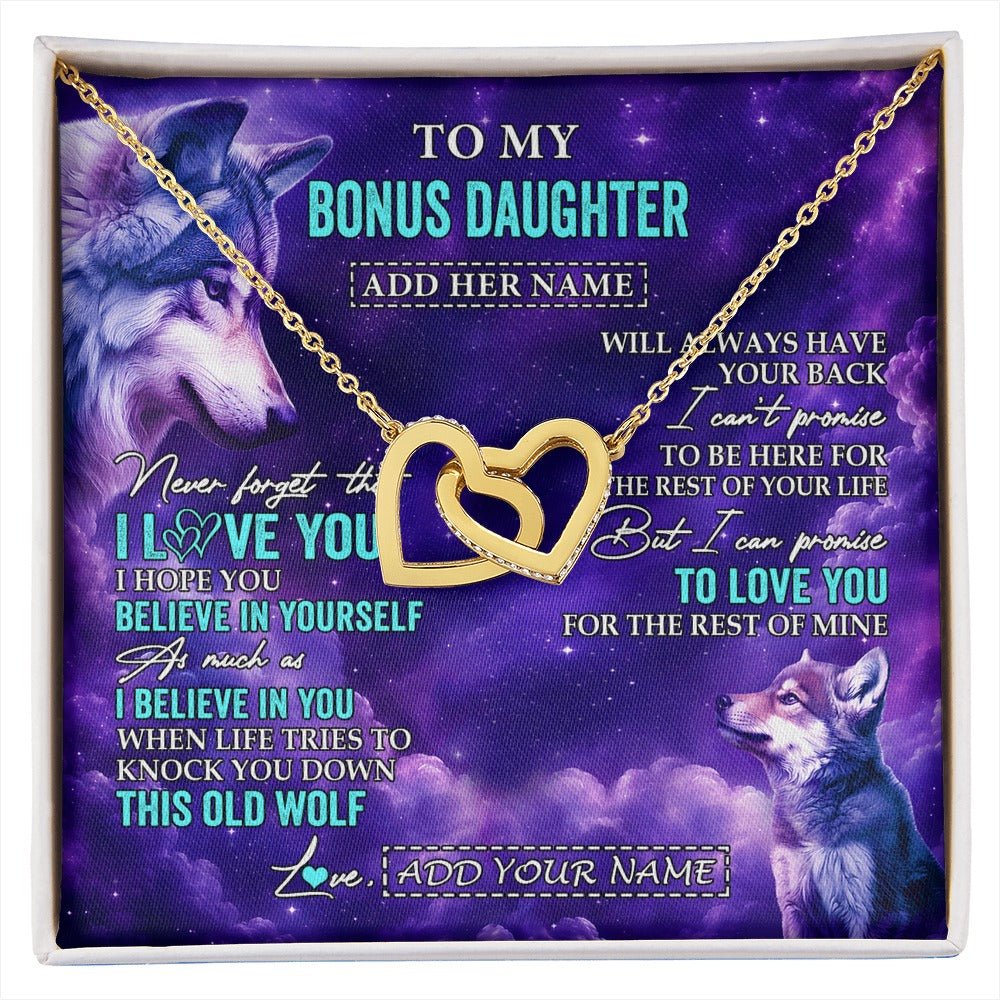 Interlocking Hearts Necklace 18K Yellow Gold Finish | 1 | Personalized To My Bonus Daughter Necklace From Stepmother Dad Wolf Never Forget I Love You Stepdaughter Birthday Gifts Christmas Custom Gift Box Message Card Shirt & Hoodie | https://siriusteestore.