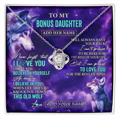 Love Knot Necklace 14K White Gold Finish | 1 | Personalized To My Bonus Daughter Necklace From Stepmother Dad Wolf Never Forget I Love You Stepdaughter Birthday Gifts Christmas Custom Gift Box Message Card Shirt & Hoodie | https://siriusteestore.