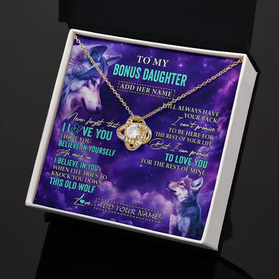 Love Knot Necklace 18K Yellow Gold Finish | 2 | Personalized To My Bonus Daughter Necklace From Stepmother Dad Wolf Never Forget I Love You Stepdaughter Birthday Gifts Christmas Custom Gift Box Message Card Shirt & Hoodie | https://siriusteestore.