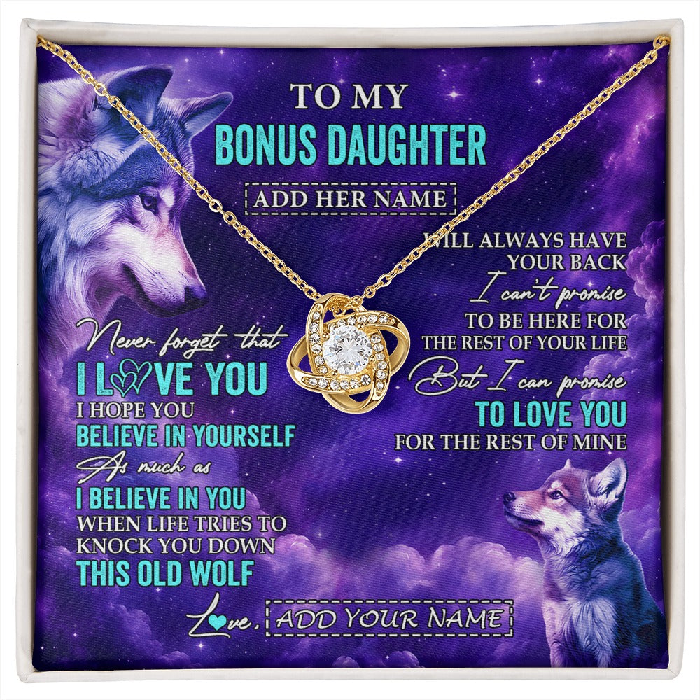 Love Knot Necklace 18K Yellow Gold Finish | 1 | Personalized To My Bonus Daughter Necklace From Stepmother Dad Wolf Never Forget I Love You Stepdaughter Birthday Gifts Christmas Custom Gift Box Message Card Shirt & Hoodie | https://siriusteestore.