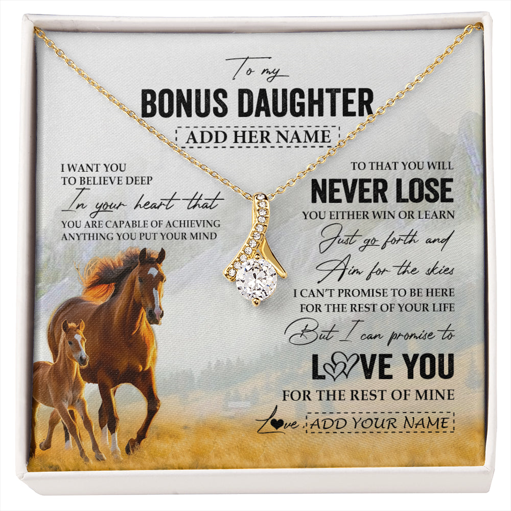 Alluring Beauty Necklace 18K Yellow Gold Finish | 1 | Personalized To My Bonus Daughter Necklace From Stepmother Dad You Will Never Lose Horse Stepdaughter Birthday Gifts Christmas Custom Gift Box Message Card | siriusteestore