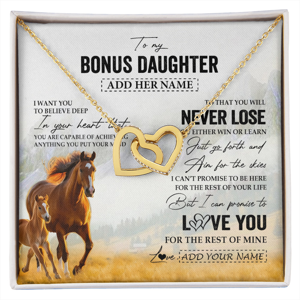 Interlocking Hearts Necklace 18K Yellow Gold Finish | 1 | Personalized To My Bonus Daughter Necklace From Stepmother Dad You Will Never Lose Horse Stepdaughter Birthday Gifts Christmas Custom Gift Box Message Card | siriusteestore