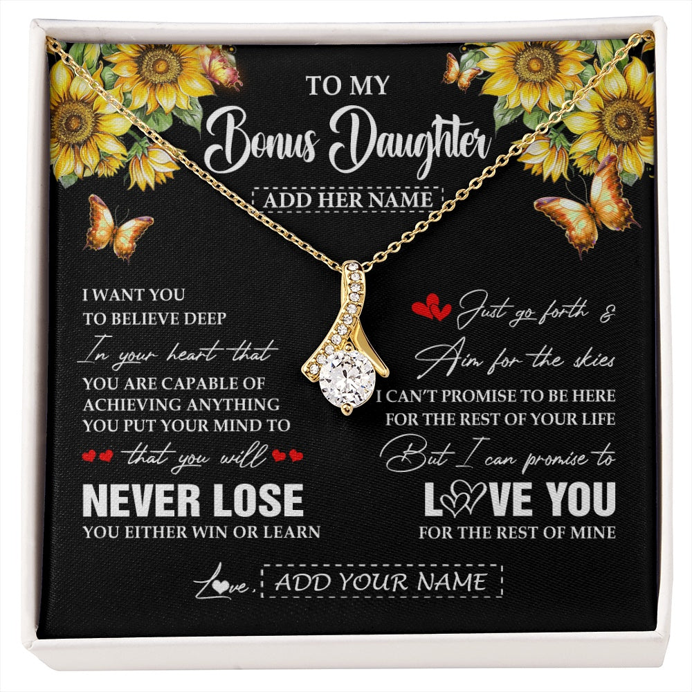 Alluring Beauty Necklace 18K Yellow Gold Finish | 1 | Personalized To My Bonus Daughter Necklace From Stepmother Dad You Will Never Lose Sunflower Stepdaughter Birthday Gifts Christmas Gift Box Message Card | siriusteestore.myshopify