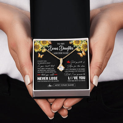 Alluring Beauty Necklace 18K Yellow Gold Finish | 2 | Personalized To My Bonus Daughter Necklace From Stepmother Dad You Will Never Lose Sunflower Stepdaughter Birthday Gifts Christmas Gift Box Message Card | siriusteestore.myshopify