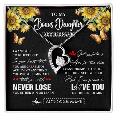 Forever Love Necklace 14K White Gold Finish | 1 | Personalized To My Bonus Daughter Necklace From Stepmother Dad You Will Never Lose Sunflower Stepdaughter Birthday Gifts Christmas Gift Box Message Card | siriusteestore.myshopify