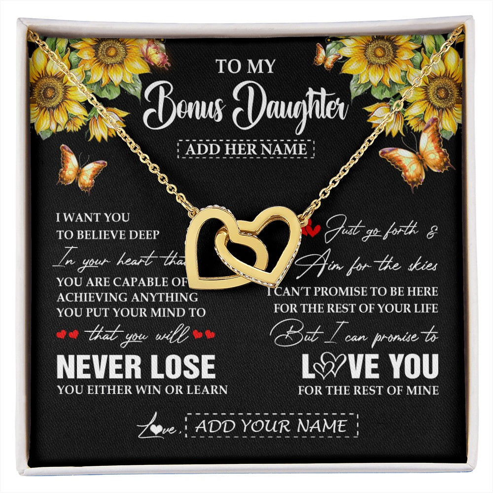 Interlocking Hearts Necklace 18K Yellow Gold Finish | 1 | Personalized To My Bonus Daughter Necklace From Stepmother Dad You Will Never Lose Sunflower Stepdaughter Birthday Gifts Christmas Gift Box Message Card | siriusteestore.myshopify