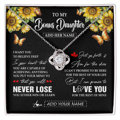 Love Knot Necklace 14K White Gold Finish | 1 | Personalized To My Bonus Daughter Necklace From Stepmother Dad You Will Never Lose Sunflower Stepdaughter Birthday Gifts Christmas Gift Box Message Card | siriusteestore.myshopify