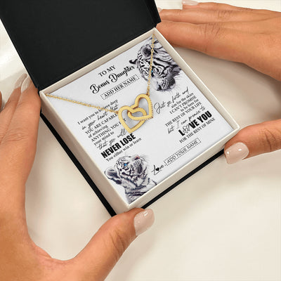 Interlocking Hearts Necklace 18K Yellow Gold Finish | 2 | Personalized To My Bonus Daughter Necklace From Stepmother Dad You Will Never Lose White Tiger Stepdaughter Birthday Gifts Christmas Gift Box Message Card | siriusteestore