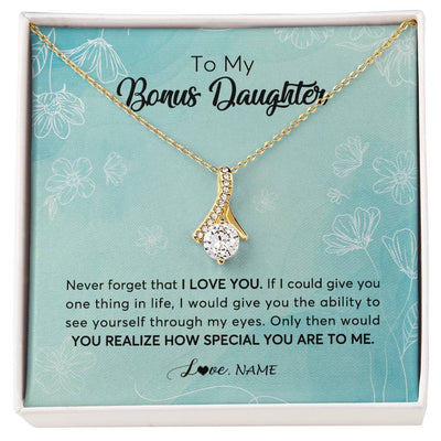 Alluring Beauty Necklace 18K Yellow Gold Finish | 1 | Personalized To My Bonus Daughter Necklace From Stepmother Flower Never Forget I Love You Stepdaughter Jewelry Birthday Customized Gift Box Message Card | siriusteestore