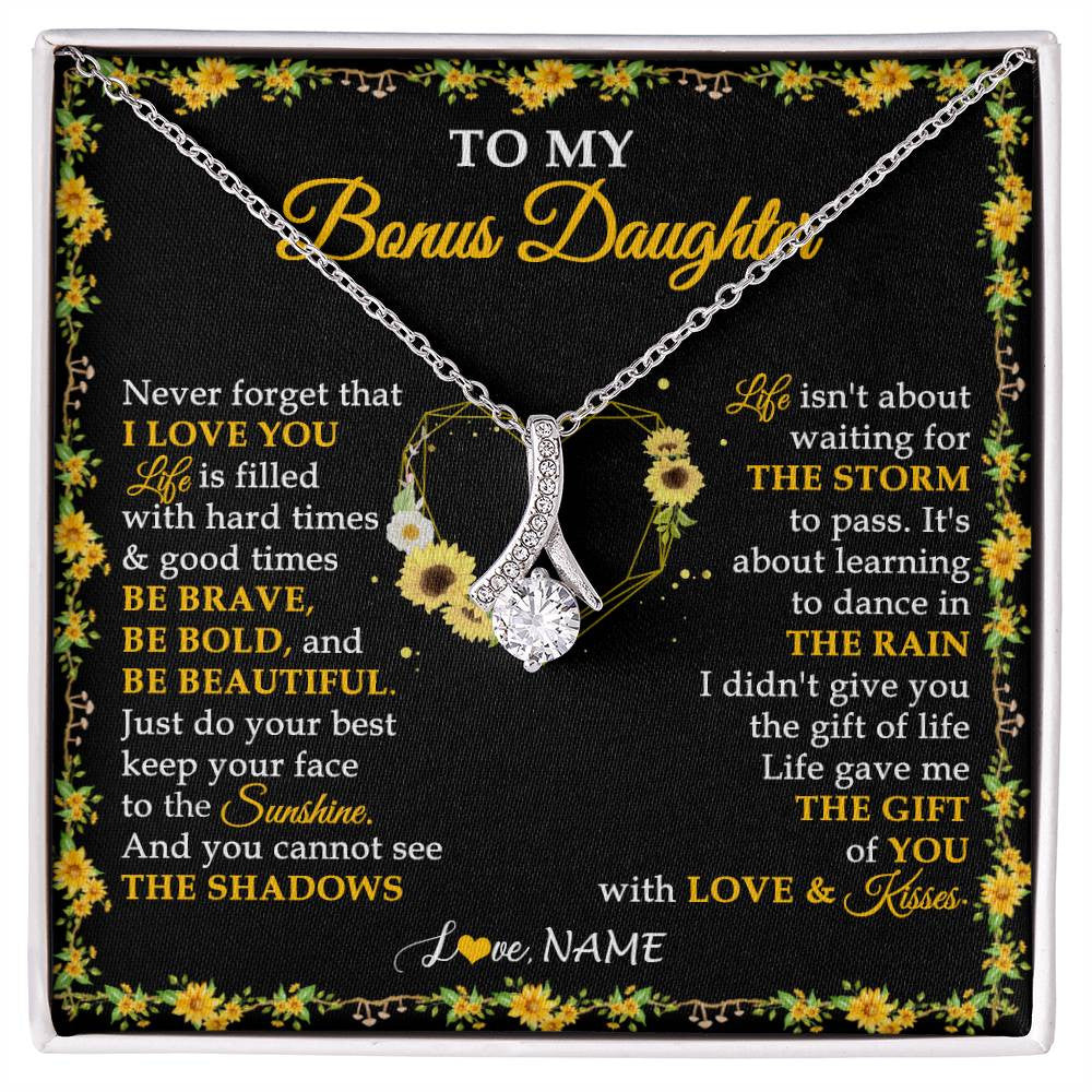 Alluring Beauty Necklace 14K White Gold Finish | 1 | Personalized To My Bonus Daughter Necklace From Stepmother I Love You Sunflower Bonus Daughter Birthday Jewelry Christmas Customized Gift Box Message Card | siriusteestore
