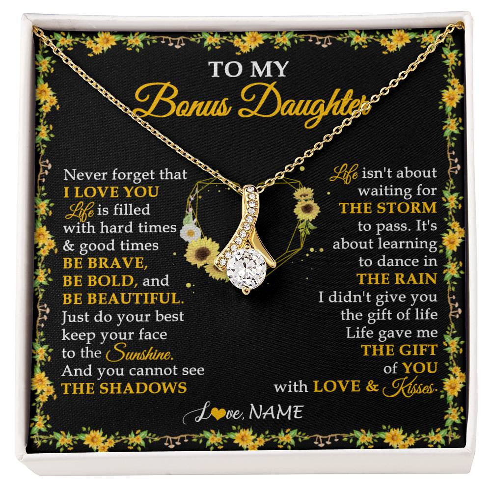 Alluring Beauty Necklace 18K Yellow Gold Finish | 1 | Personalized To My Bonus Daughter Necklace From Stepmother I Love You Sunflower Bonus Daughter Birthday Jewelry Christmas Customized Gift Box Message Card | siriusteestore