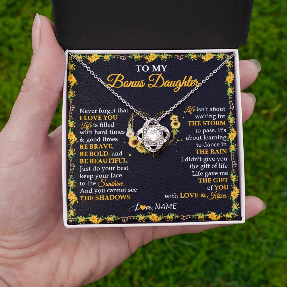 Love Knot Necklace 14K White Gold Finish | 2 | Personalized To My Bonus Daughter Necklace From Stepmother I Love You Sunflower Bonus Daughter Birthday Jewelry Christmas Customized Gift Box Message Card | siriusteestore
