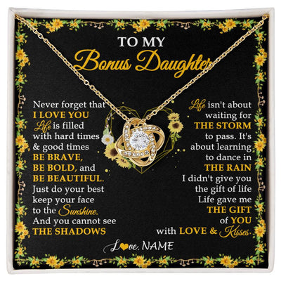 Love Knot Necklace 18K Yellow Gold Finish | 1 | Personalized To My Bonus Daughter Necklace From Stepmother I Love You Sunflower Bonus Daughter Birthday Jewelry Christmas Customized Gift Box Message Card | siriusteestore